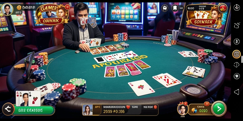Tampilan gameplay seru di API77 yang menggambarkan suasana permainan poker.