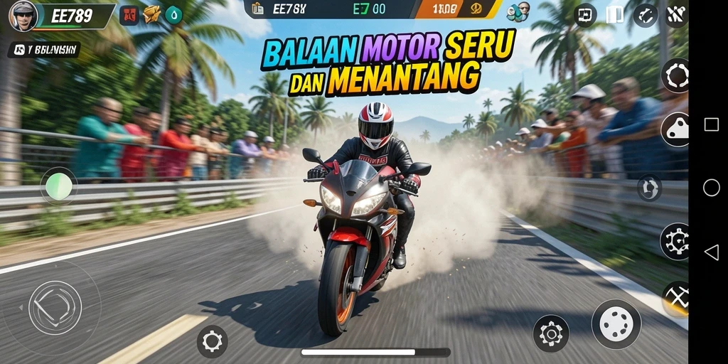Tampilan gameplay seru dalam balapan motor EE789.