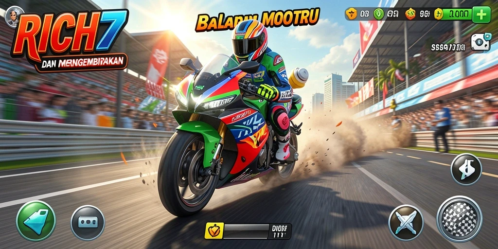 Gameplay balap motor yang mendebarkan dan seru di RICH7.