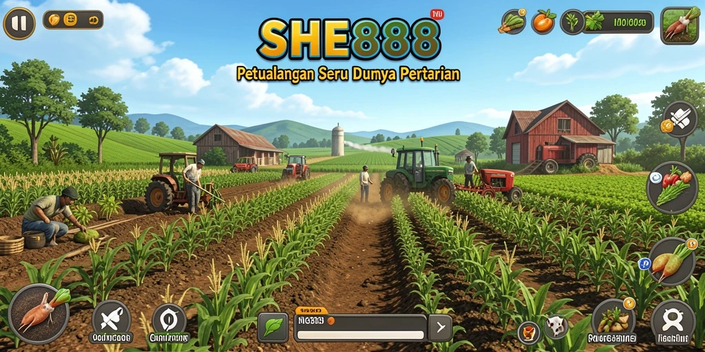 Screenshot utama SHE888 menunjukkan gameplay bertani yang menyenangkan.
