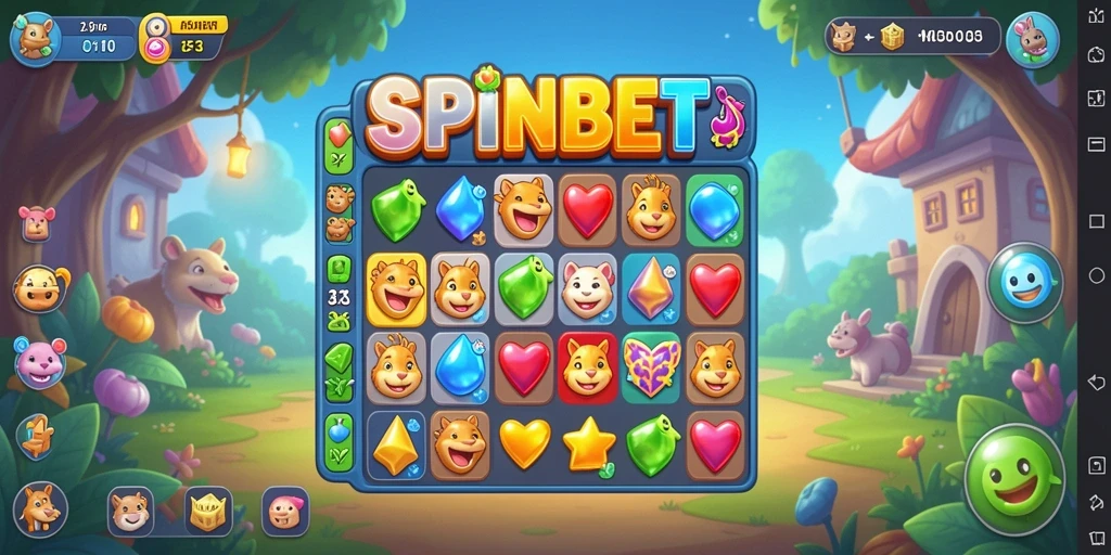 Tampilan menawan dari gameplay SPINBET dalam format Match-3.