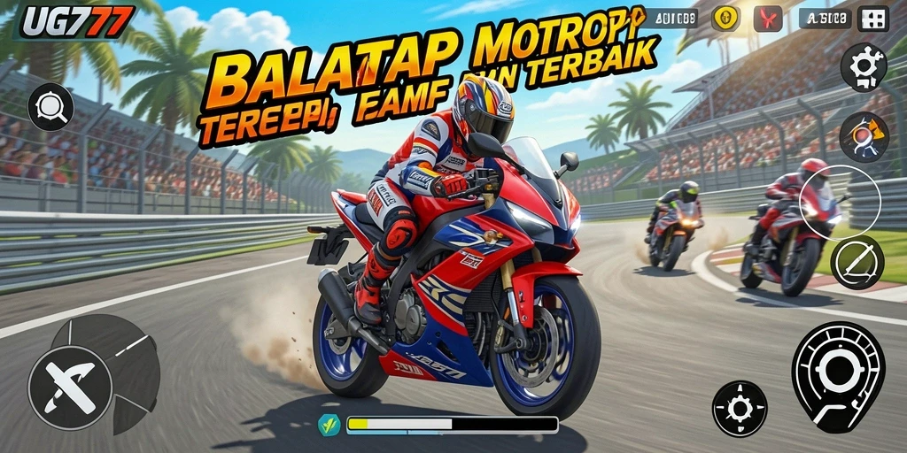Screenshot gameplay UG777 yang menunjukkan balapan motor yang mendebarkan.